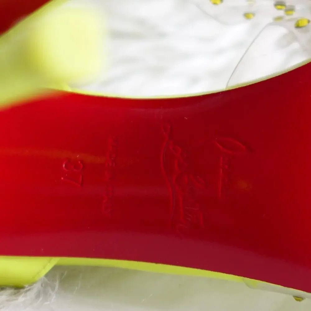 Christian Louboutin Spikaqueen 100 Crystal Neon Yellow Green Clear Pumps Size 37 - Picture 16 of 16